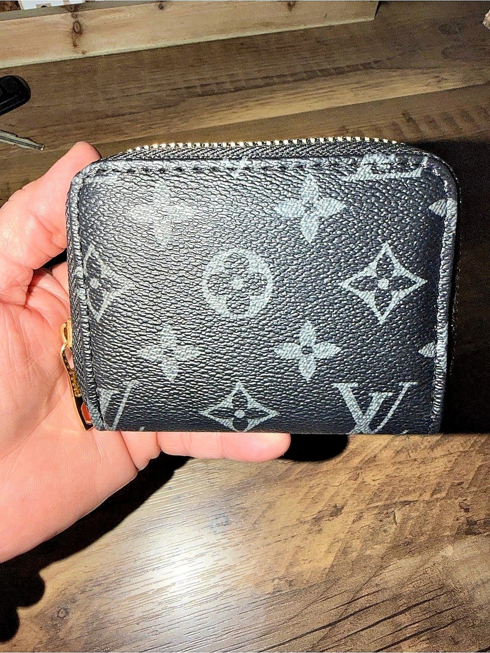 Zip-Around Wallet in Brown & Black with Grey Mono